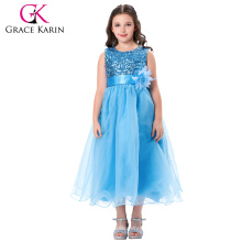 Грейс Карин рукавов блестками вуаль голубой девочки бальное платье платья CL007596-1